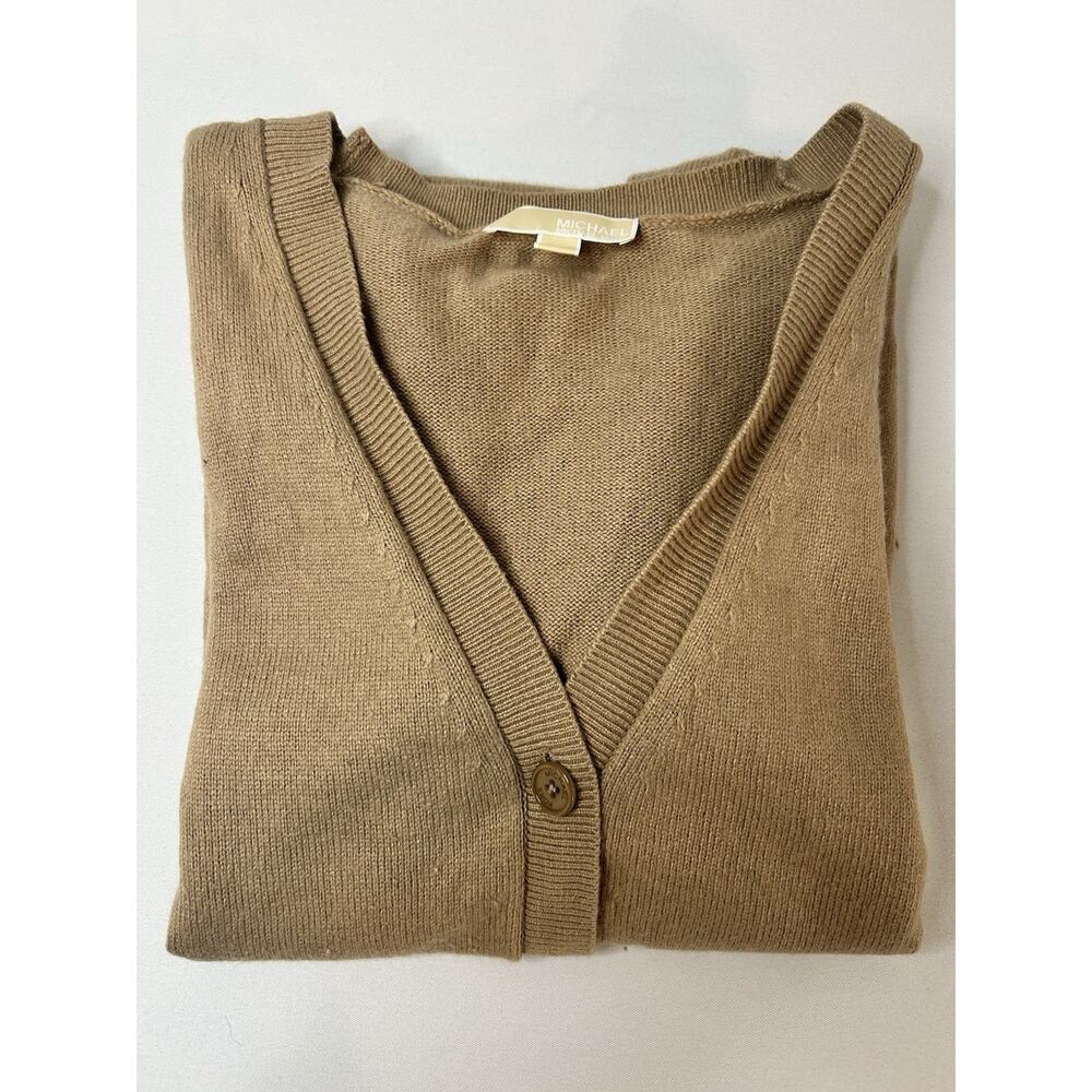 Michael Kors Camel Longline Cardigan Sweater Women’s Medium Button Front V-Neck